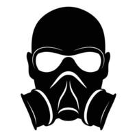 Minimalistic black and white icon of a gas mask, representing safety and protective gear. vector
