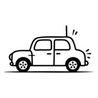 Minimalistic black and white illustration of a car with a retro design and cartoonish style. vector