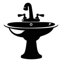 Minimalistic black and white icon of a sink with a faucet, suitable for hygiene and bathroom themes. vector