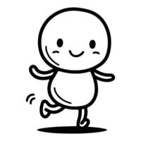 Black and white icon of a cute, running figure with a happy expression, symbolizing activity and joy. vector