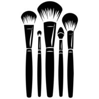 Detailed illustration of a set of makeup brushes in black and white, ideal for beauty and cosmetic designs. vector
