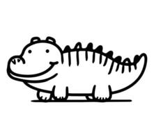 A playful black and white cartoon illustration of a smiling crocodile, ideal for children's projects and designs. vector