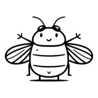 Whimsical black and white doodle of a smiling bee with open arms, perfect for fun and playful designs. vector
