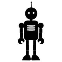 Simple black silhouette of a robot with an antenna, featuring a classic design and circular eyes. vector