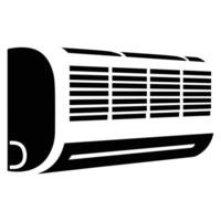 Black and white minimalist icon of an air conditioner unit, depicting the front view with vents and controls. vector