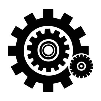 Black silhouette icons of interlocking gears, symbolizing mechanics, engineering, and machinery concepts. vector