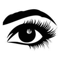Black and white icon of an eye with detailed eyelashes, symbolizing vision and observation. vector