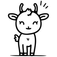 Adorable black and white line drawing of a smiling goat, perfect for children's illustrations and farm-themed designs. vector