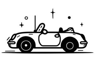 Black and white cartoon doodle of a convertible car, depicted in a simple, fun, and whimsical style. vector