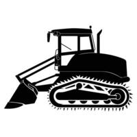 illustration of a bulldozer in black and white, highlighting its distinctive tracks and simple design. vector
