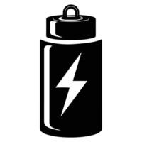 Black and white icon of a battery with a lightning bolt, symbolizing power and energy in a clean, modern design. vector