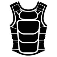 Black and white illustration of a bulletproof vest, highlighting its protective armor design, representing safety and security equipment. vector