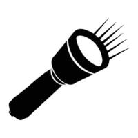 Black and white icon of a flashlight emitting rays, representing illumination and portable light sources. vector