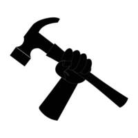 Hand Holding Hammer Icon illustration, editable eps 10, black color labor day element on White Backgrounds. Web icon design vector