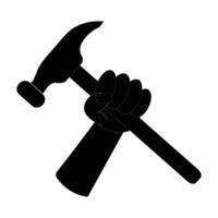 Hand Holding Hammer Icon illustration, editable eps 10, black color labor day element on White Backgrounds. Body part element vector