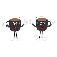 Two Coffee cup mascot character set, funny coffee cups with different facial expressions and poses. Funny colorful characters in doodle style vector