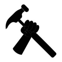 Hand Holding Hammer Icon illustration, editable eps 10, black color labor day element on White Backgrounds. Design elements vector