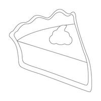Pumpkin pie slice with cream thin line art icon for food apps and websites on white background, editable stroke. Line art icon of a pie thanksgiving dessert illustration graphic. vector