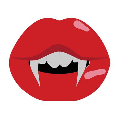 Vampire mouth with fangs icon illustration7. Cartoon open red lips woman with long pointed teeth expression emotion, halloween design theme