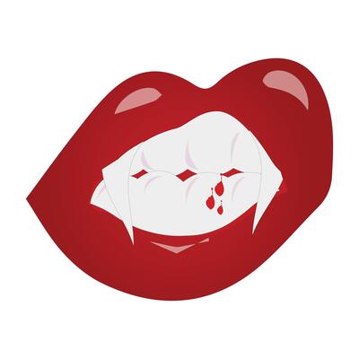 Vampire mouth with fangs and teeth icon illustration. Red lips woman with long pointed teeth expression emotion, suitable for halloween design theme
