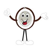 Happy coconut mascot cartoon posing, Illustration Happy Coconut Character Summer Design with a straw, a slice of lemon and a small umbrella, while others gave a thumbs up vector