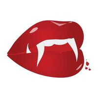 Vampire mouth with fangs and teeth icon illustration. Cartoon open red lips woman with long pointed teeth expression emotion, side angle. suitable for halloween design theme vector