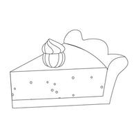 Pumpkin pie slice thin line art icon for food apps and websites on white background, editable stroke. Line art of a pie thanksgiving dessert illustration graphic. vector
