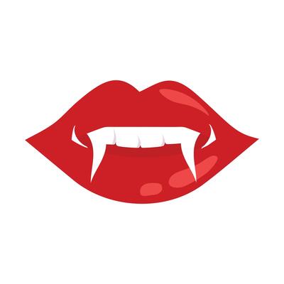 Vampire mouth with fangs and teeth icon. Cartoon open red lips woman with long pointed teeth expression emotion, suitable for halloween design theme
