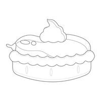 Pumpkin pie whole and slice thin line art icon for food apps and websites on white background, editable stroke. Line art icon of a pie thanksgiving dessert illustration graphic. vector