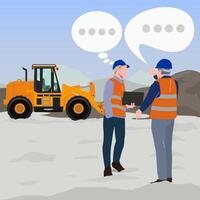 Senior engineers gives instruction to junior at the mineral mining site illustration vector