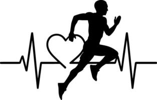 A silhouette of a man running with a heart beat vector