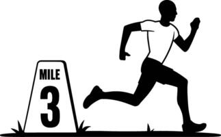 A silhouette of a man running with a mile sign vector