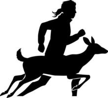 A silhouette of a woman running with a deer vector