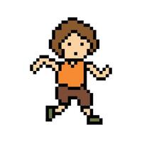 Cute pixel cartoon 8bit character man run or running jog cardio boy exercise. vector