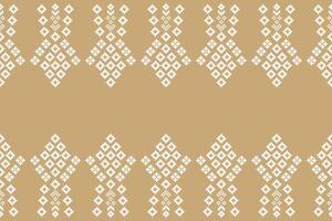 Ethnic motifs ikat broen cream color geometric fabric pattern cross stitch. vector