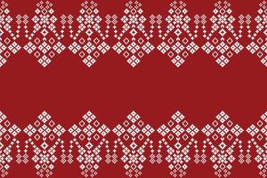 Red color fabric pattern cross stitch motif background. vector