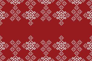 Beautiful red motif cross stitch pixel background ethnic color style. vector