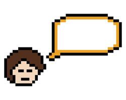 Face of man or boywith blank chat box pixel art. vector