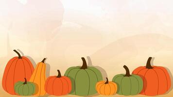 Autumn background with pumpkins. banner with autumn illustrations in orange colors. Colorful nature illustration for Thanksgiving and Halloween. Perfect for header, banner, web, and cards. vector