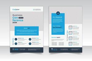 Conference seminar 2 page flyer design with rectangle elements vector