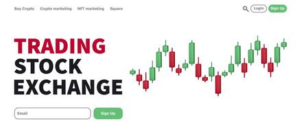 Candlestick chart. Online trading platform courses promo landing page with 3d green and red japanese candlestick chart. Stock market trading banner. web design template vector