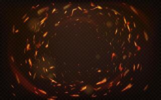 Fire sparks. Abstract fire circle light effect with sparks on black background, burning ring swirl motion frame, hole of inferno illustration vector