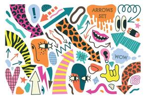 Psychedelic arrows big set. Arrows with animal skin and various abstract elements. Isolated illustration for your design vector