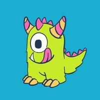 a cute cartoon monster floating against a blue background. The character has a playful expression, showcasing large teeth and a round belly vector