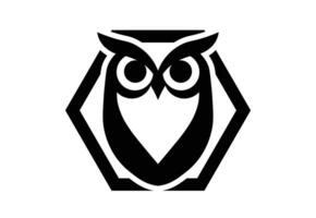 Stylized Monochrome Owl in Hexagonal Logo on White Background vector