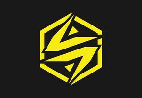 Dynamic Yellow Lightning Bolt in Hexagonal Logo on Black Background vector