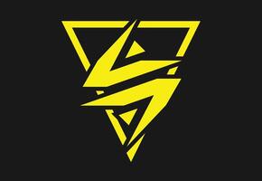 Dynamic Yellow Lightning Bolt in Triangle Logo on Black Background vector