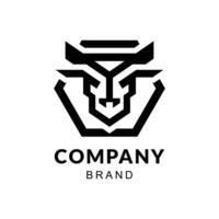 Monochrome Geometric Bull Logo in Hexagonal on White Background vector