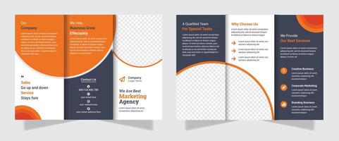 Tri fold brochure design with circle, corporate business template for tri fold flyer. Layout with modern photo and abstract circle background. Creative concept folded flyer or brochure. vector