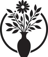 A black and white image of a vase with flowers vector